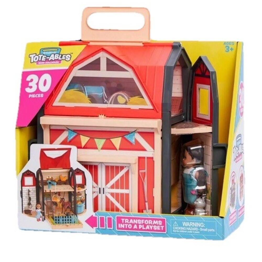 Tote-ables Barn Playhouse by KidKraft Dollhouse + 30 Farm Accessories Portable